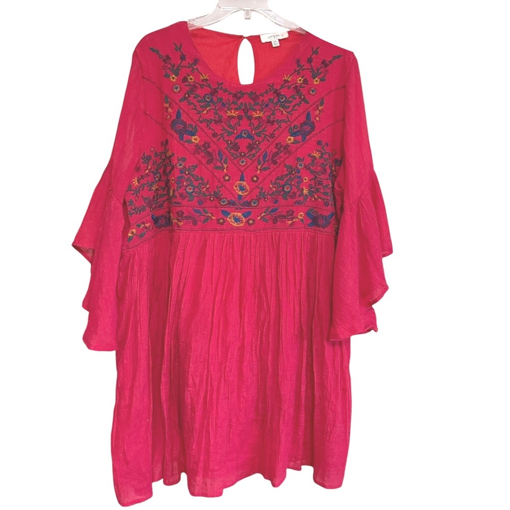 Umgee Red Embroidered Floral Bell Sleeve Tunic Top 2XL Cottagecore Whimsigoth - Picture 3 of 9